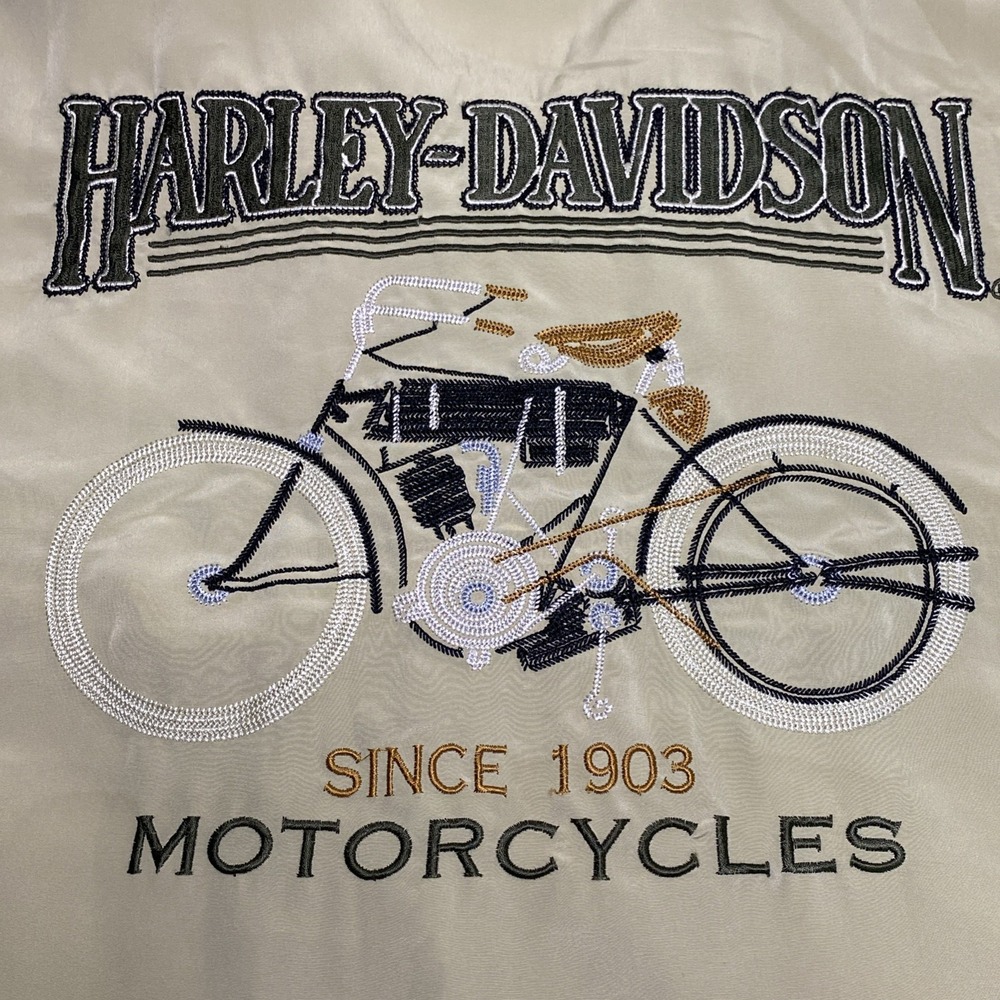 Vintage Harley Davidson Button Up Shirt Men 2XL Tan 1903 Embroidered Motorcycle
